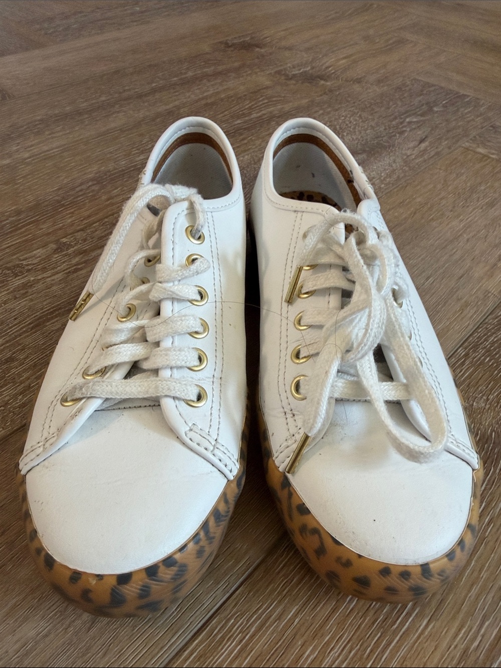 Keds White Sneakers with Leopard-Print Toe